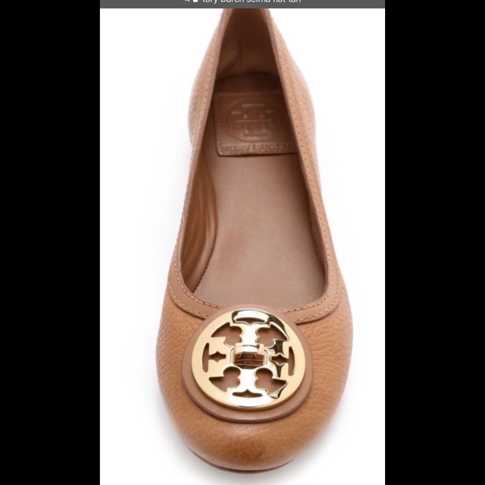 Tory Burch Tan Leather Logo Medallion Ballet Flat